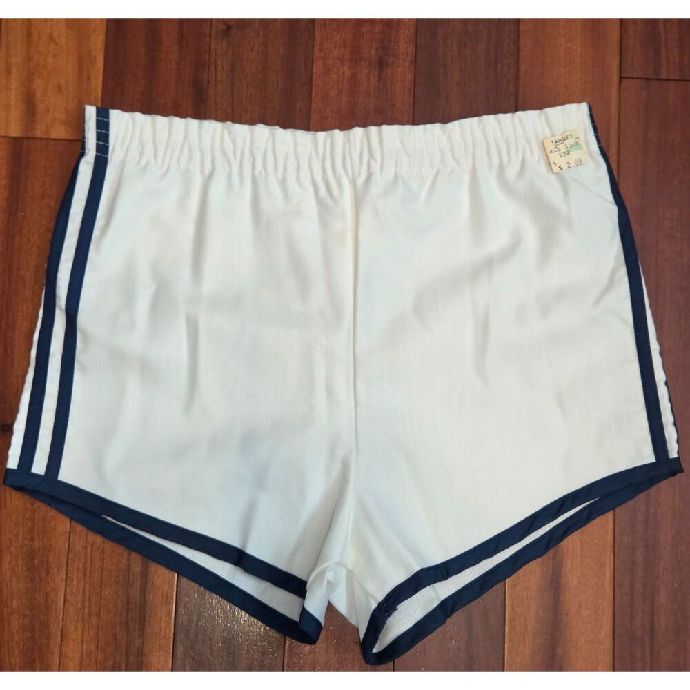 Vintage 70s 80s Athletic Dolphin White Blue Striped Shorts Retro